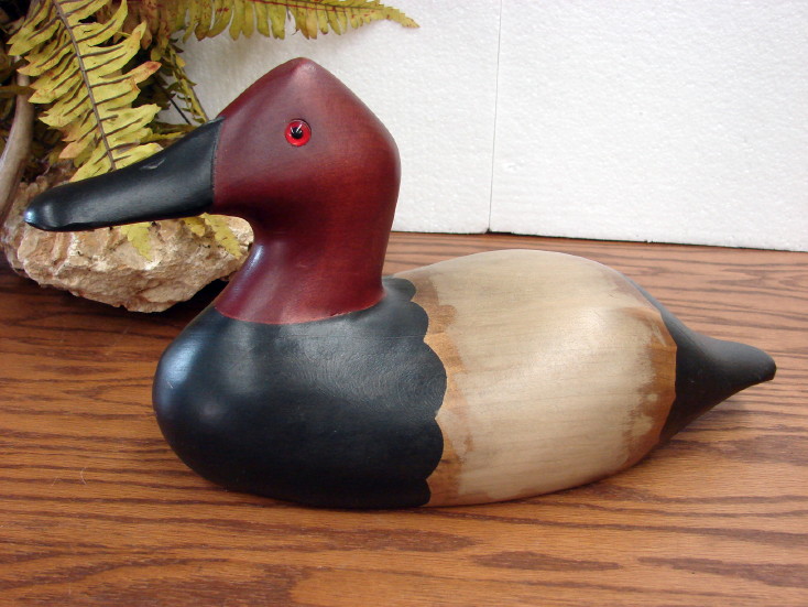 Ron FIsher Wood Carved Red Head Duck Decoy Carving, Moose-R-Us.Com Log Cabin Decor