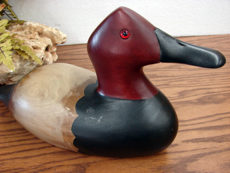 Ron FIsher Wood Carved Red Head Duck Decoy Carving, Moose-R-Us.Com Log Cabin Decor