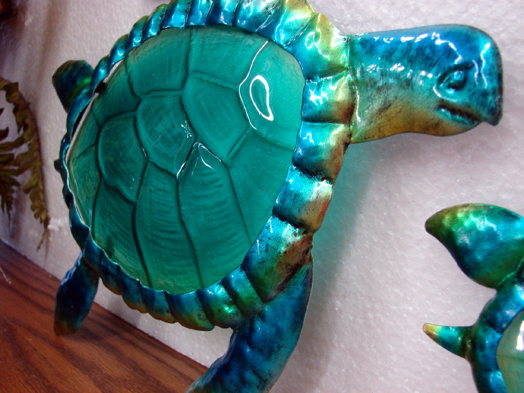 Metal Tin Glass Marbles Wall Decor Art Sea Turtle Ocean Fish, Moose-R-Us.Com Log Cabin Decor