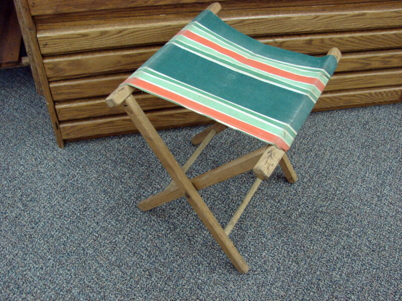Vintage Fold-up Canvas Camp Stool Retro Camping Folding Chair, Moose-R-Us.Com Log Cabin Decor
