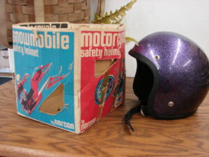 Vintage Snowmobile Motorcycle Purple Lavender Glitter Metal Flake Fleck Helmet w/ Box