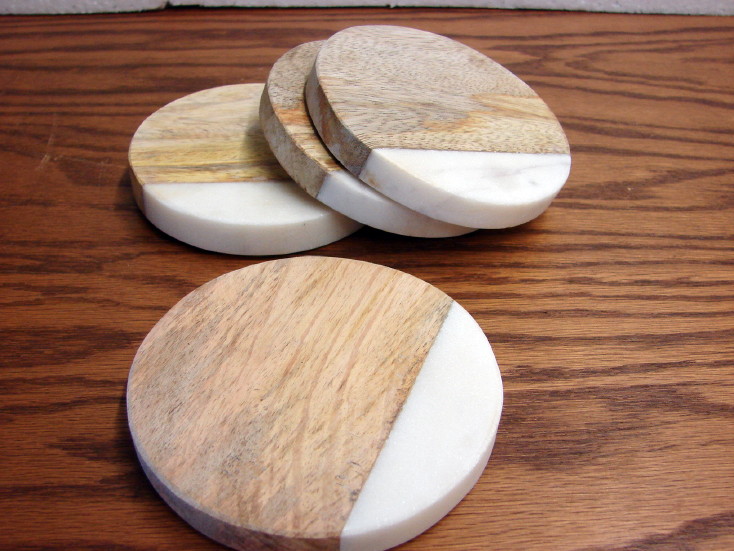 Coastal Mango Wood Marble Set of 4 Coasters, Moose-R-Us.Com Log Cabin Decor