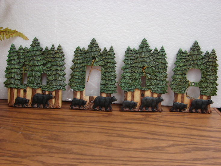 Pine Tree Black Bear Family Electric Switch Outlet Receptacle Cover Plates, Moose-R-Us.Com Log Cabin Decor