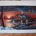 Ron Iverson Christmas Island Log Cabin Lake Sunset Snow Signed Numbered Print COA - Image 2