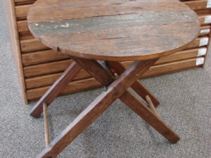 Antique Fold-up Oak Adirondack End Occasional Round Collapsible Table