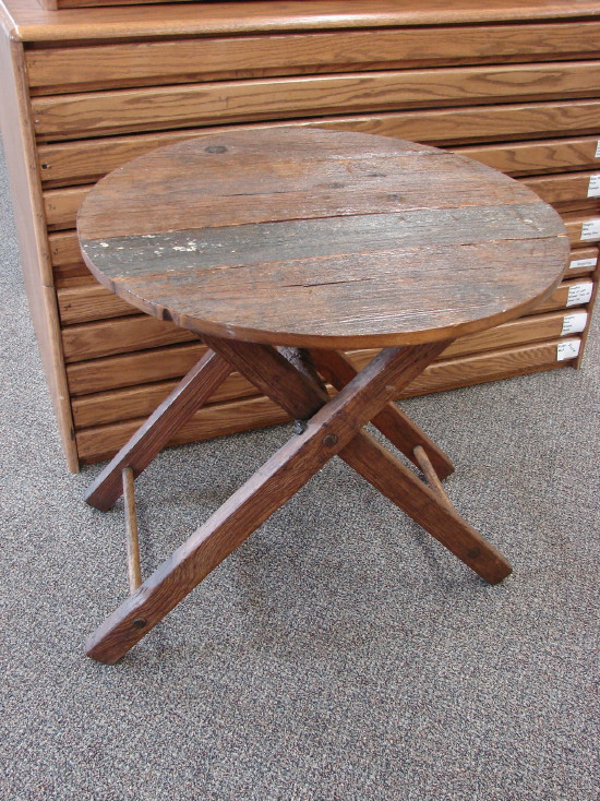 Antique Fold-up Oak Adirondack End Occasional Round Collapsible Table, Moose-R-Us.Com Log Cabin Decor