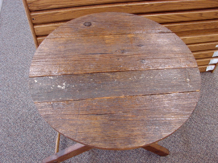 Antique Fold-up Oak Adirondack End Occasional Round Collapsible Table, Moose-R-Us.Com Log Cabin Decor