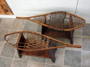 Unique Vintage Rawhide Wood Adirondack Snowshoe End Occasional Tables