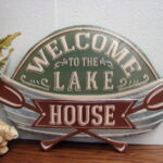 Rustic Metal Tin Embossed Welcome to the Lake House Canoe Paddle Cabin Sign