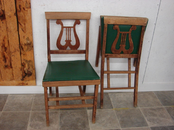 Foldup Wood Lyre Music Chair Set of Two Wooden Folding Chairs, Moose-R-Us.Com Log Cabin Decor