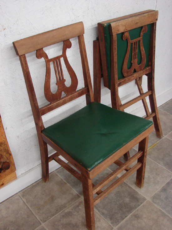 Foldup Wood Lyre Music Chair Set of Two Wooden Folding Chairs, Moose-R-Us.Com Log Cabin Decor