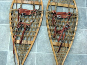 Vintage Rawhide Wood Northwoods Snowshoes Leather Strap Bindings