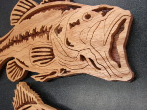 Wood Carved Wall Art Oak Hand Carved Intarsia Fret Work Fish Deer Bear