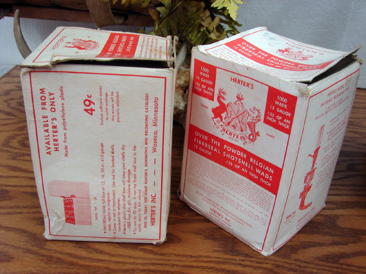 Vintage Herter&#8217;s Over the Powder Belgian Fiberseal Shotshell Wads Boxes/Contents, Moose-R-Us.Com Log Cabin Decor