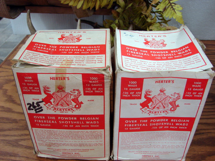 Vintage Herter&#8217;s Over the Powder Belgian Fiberseal Shotshell Wads Boxes/Contents, Moose-R-Us.Com Log Cabin Decor