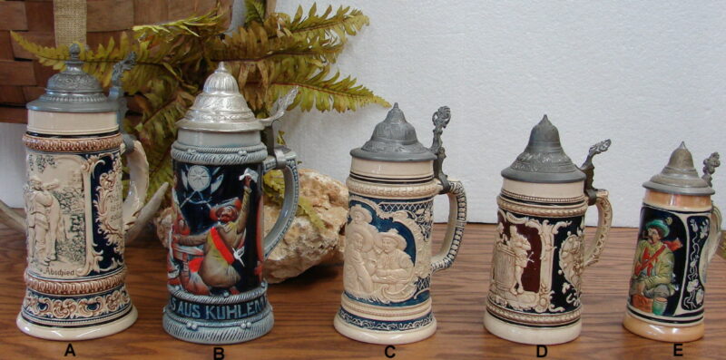 Antique Vintage Stoneware German Stein with Lid Beer Steins Book, Moose-R-Us.Com Log Cabin Decor