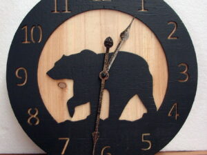 Rustic Wood Silhouette Bear Wall Clock Wooden Cut Out Circle