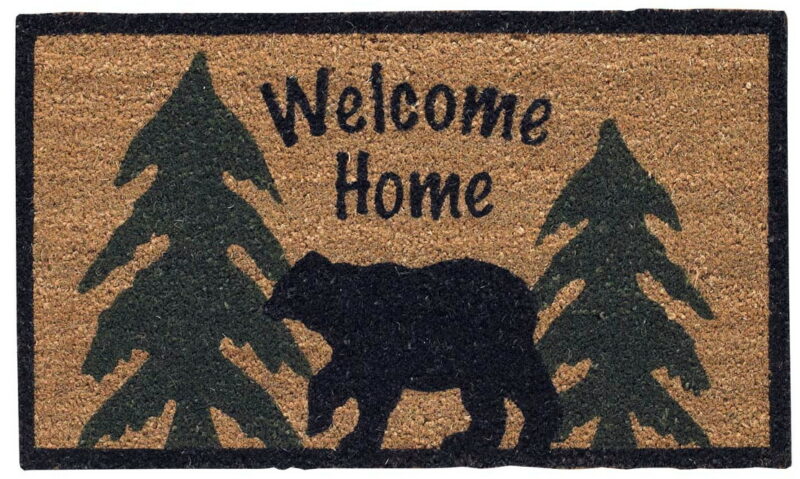 Heavy Duty Coir Black Bear Pine Tree Welcome Home Entry Porch Door Mat Rug, Moose-R-Us.Com Log Cabin Decor