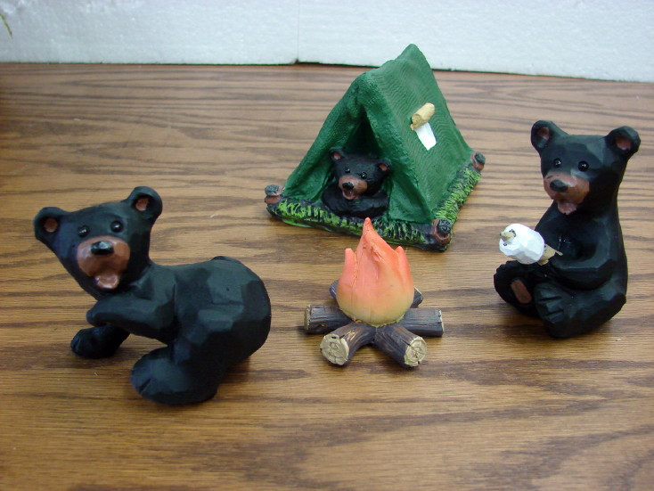 4 Piece Black Bear Camping Tent Campfire Set, Moose-R-Us.Com Log Cabin Decor