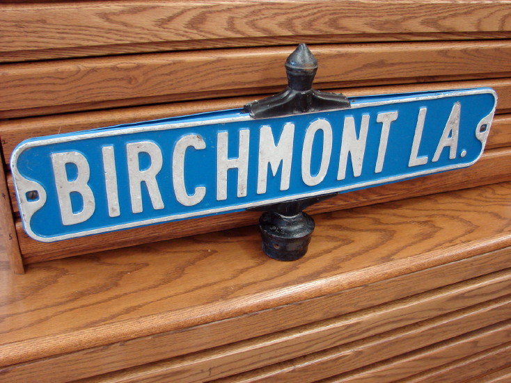 1950&#8217;s Original Street Sign Double Sided Victorian Iron Bracket Birchmont Lane, Moose-R-Us.Com Log Cabin Decor