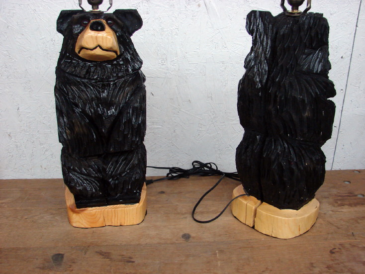 Chainsaw Carved Hand Carving Moose Bear Stump Table Lamp, Moose-R-Us.Com Log Cabin Decor