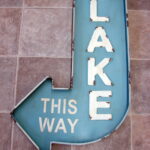 Oversized Rustic Tin Lake This Way Arrow Sign Retro Cabin Decor