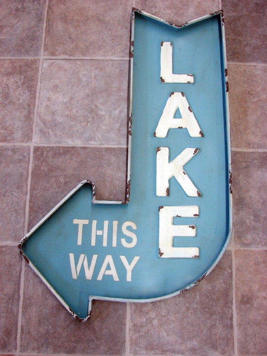 Oversized Rustic Tin Lake This Way Arrow Sign Retro Cabin Decor, Moose-R-Us.Com Log Cabin Decor