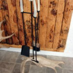 Real Carved Moose Deer Antler Amish Iron Driftwood Fireplace Accessory Tool Set - Image 2