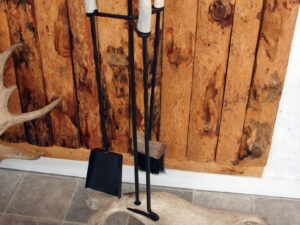 Real Moose Antler Amish Iron Driftwood Fireplace Accessory Tool Set