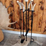 Real Carved Moose Deer Antler Amish Iron Driftwood Fireplace Accessory Tool Set - Image 3