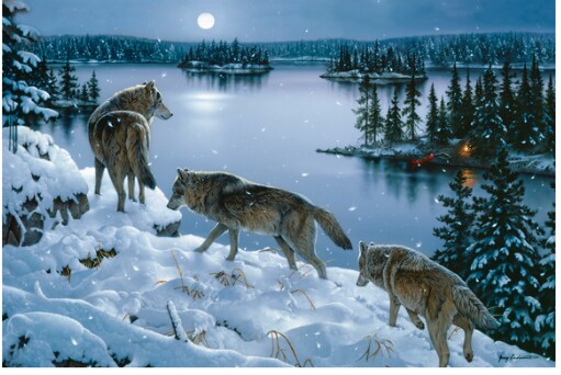 Gallery Wrapped Canvas LED Art Full Moon Wolf Wolves Artwork by Jerry Gadamus, Moose-R-Us.Com Log Cabin Decor