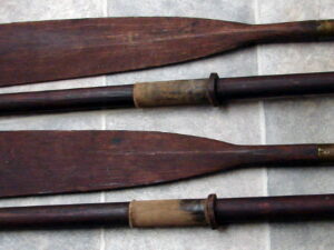 Vintage Wood Boat Oars Paddle Set Collapsible Two Piece Copper Tip Label