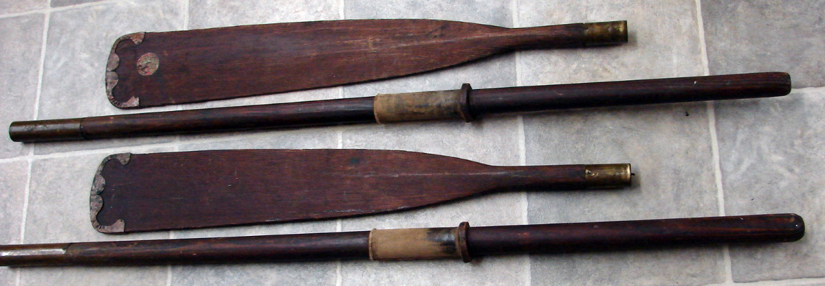 84” total length Vintage NAUTISPORT Wooden & Brass  KAYAK Paddle Oar 2 piece 