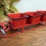 Centerpiece Planter Red Enamelware Metal Snow Sled Serving Compartments - Image 2