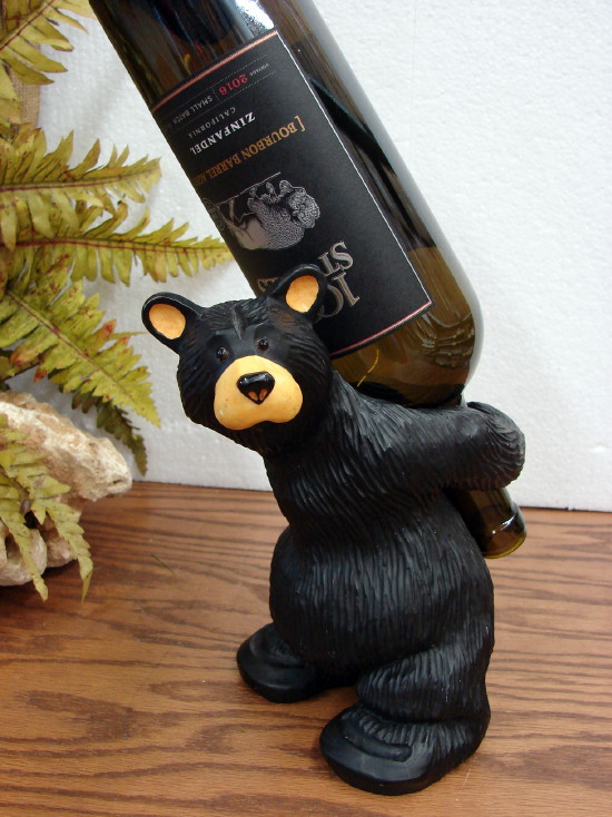 Big Sky Carvers Bearfoots Bears Jeff Fleming Julio Black Bear Wine Bottle Holder Moose R Us.Com Log Cabin Decor