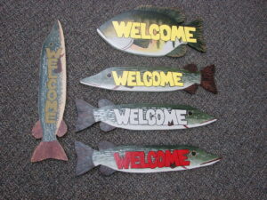 Grove Fish Works Wood Carved Northern Pike Sunfish Welcome Sign