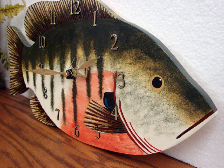 Grove Fish Works Decoys Wood Carved Sunfish Wall Clock, Moose-R-Us.Com Log Cabin Decor
