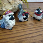 Set of 3 Detailed Resin Snow Bird Chickadee Wild Bird Ornaments