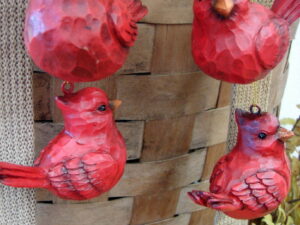 Set of 4 Detailed Resin Wood Carved Look Cardinal Miniature Wild Bird Ornaments