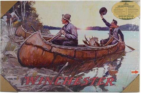 Gallery Wrapped Canvas LED Art Winchester Vintage Artwork Goodwin Birch Bark Moose, Moose-R-Us.Com Log Cabin Decor