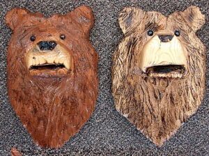Chainsaw Carved Bear Head Wall Mount Native American Carving