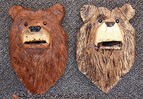 Chainsaw Carved Bear Head Wall Mount Native American Carving, Moose-R-Us.Com Log Cabin Decor
