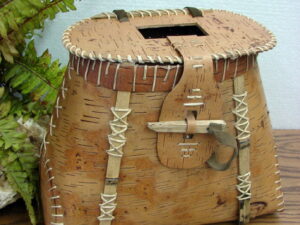 Vintage Real Birch Bark Leather Fishing Creel Decorative Hand Stitched