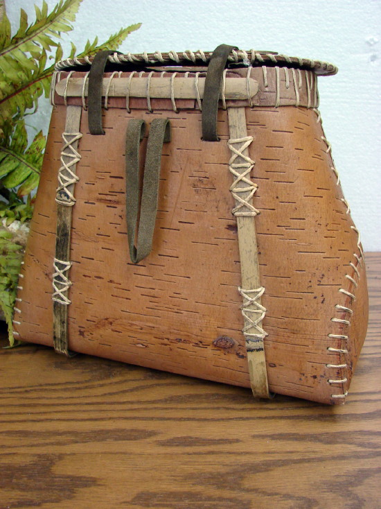 Vintage Real Birch Bark Leather Fishing Creel Decorative Hand Stitched, Moose-R-Us.Com Log Cabin Decor