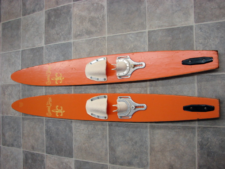 Vintage Wood Water Skis USA Grand Prix Retro Orange Youth Size, Moose-R-Us.Com Log Cabin Decor