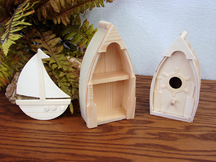 7&#8243; Wood Small Boat Bird House Unfinished Cabin Decor Craft, Moose-R-Us.Com Log Cabin Decor