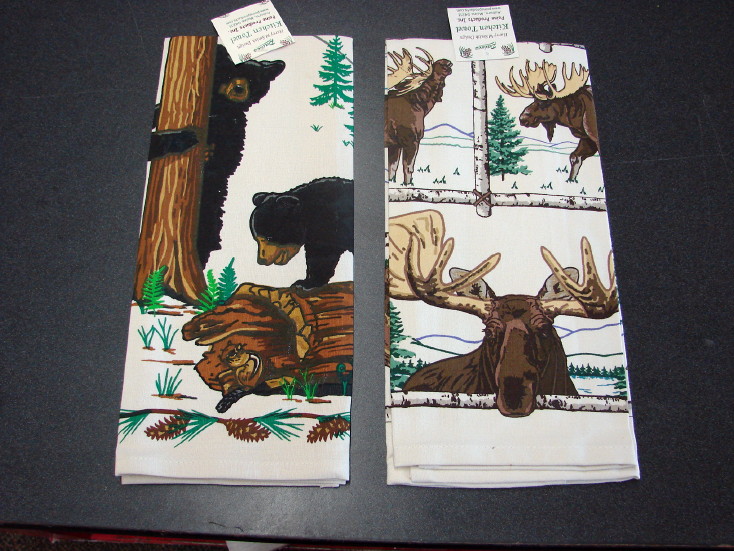Retro Dish Towel 100% Cotton Bear Loon Moose Chickadee Cardinal Dishtowel, Moose-R-Us.Com Log Cabin Decor