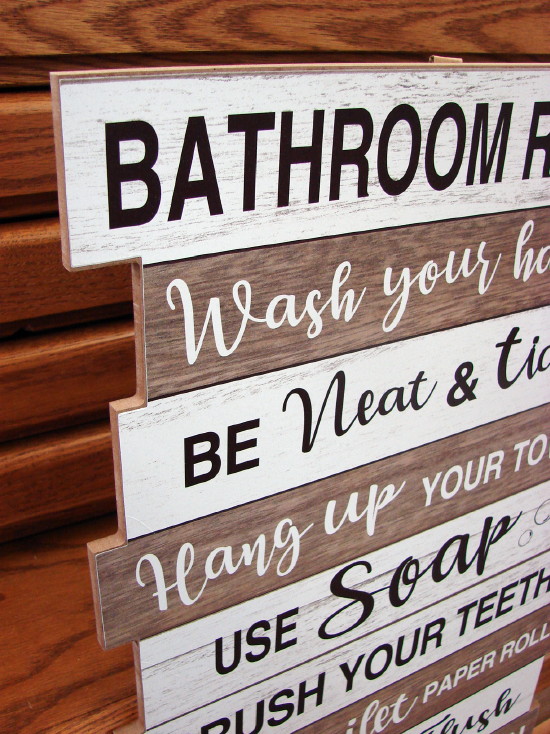 Wood Bathroom Rules Wall Sign Slatboard Rustic Wall Decor, Moose-R-Us.Com Log Cabin Decor