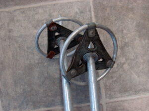 Vintage 48" Aluminum Ski Poles Leather Basket Black Grip Ski Lodge Wall Hanging Decor