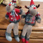 Northwoods Soft Plush Moose Shelf Sitter Dangle Legs Set/2